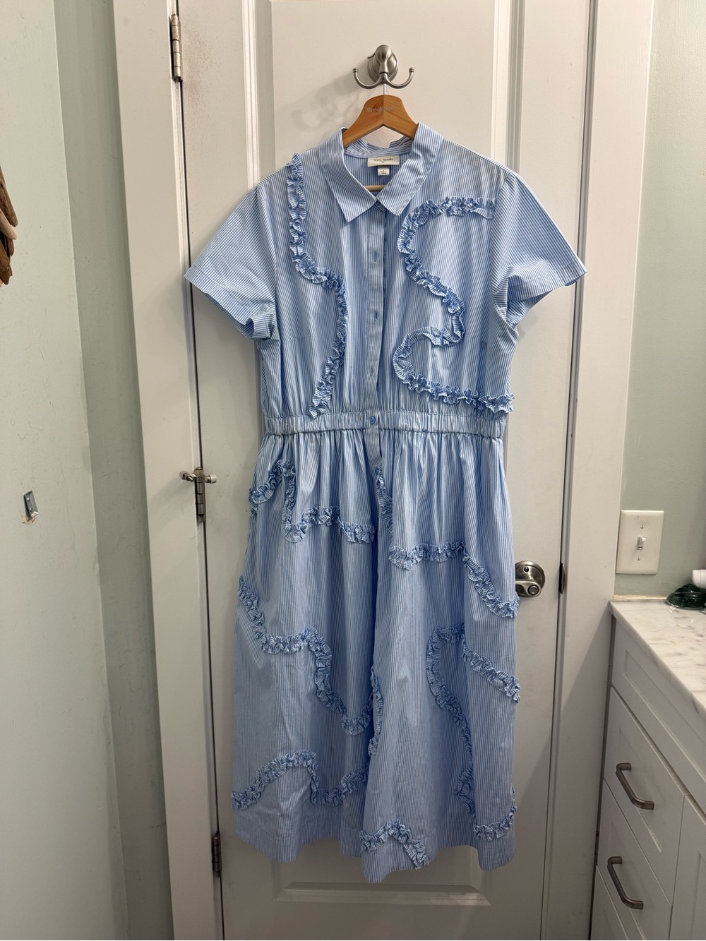 Light Blue Ruffle-Trim Button-Front Midi Dress - Picture 3 of 8